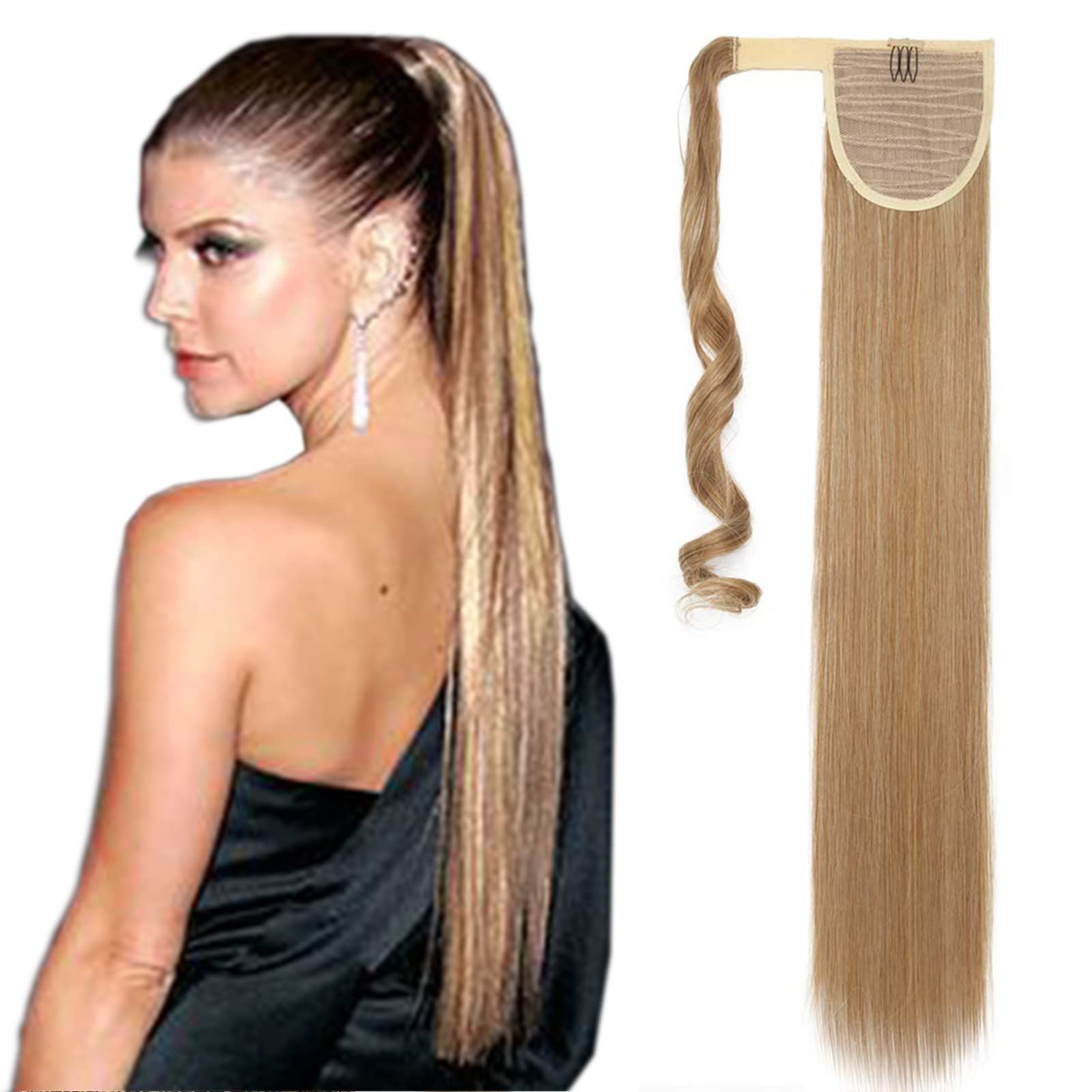 32"(81cm) SEGO Coleta Postiza Larga Pelo Sintético Se Ve Natural [Castaño Oscuro] Extensiones de Cabello Clip Cola Lisa Ponytail Extension (140g) — view 82
