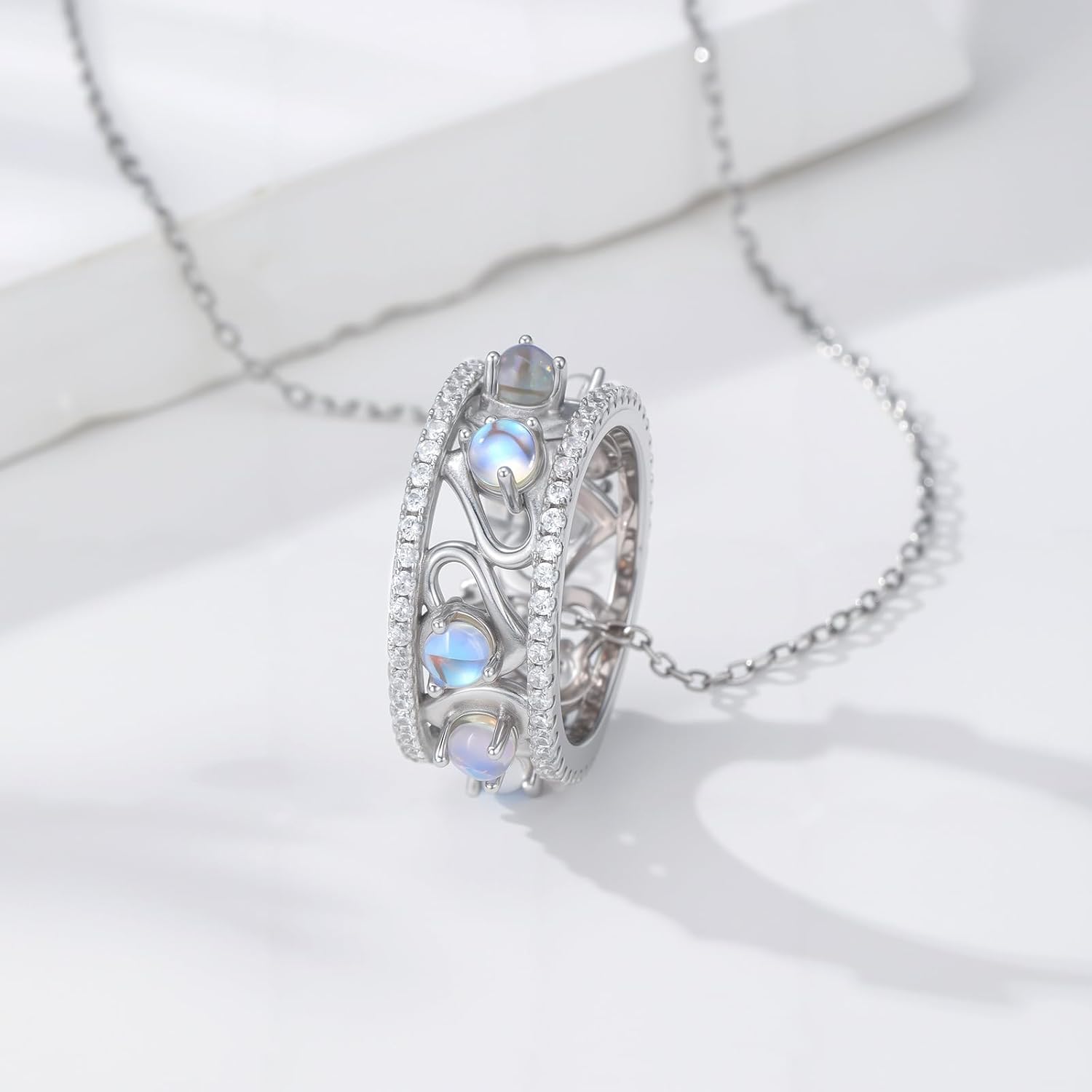 Moonstone Necklace for Women 925 Sterling Silver Heart Ring Pendant Ladies Jewelry Gifts - Image 3