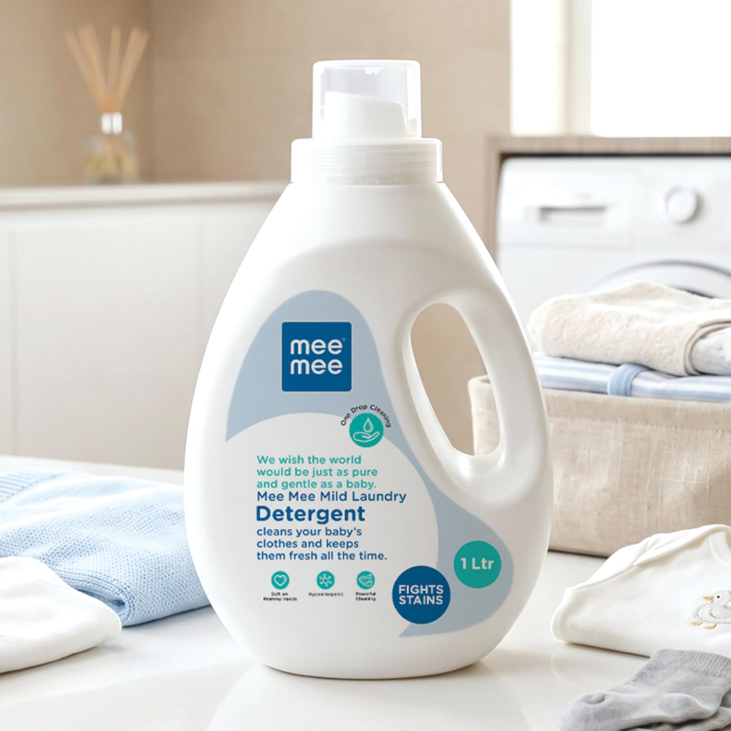 Mee Mee Baby Liquid Detergent 1 L | Ph balanced, Free from Harsh Chemicals, Safe for mother's hands & baby's skin | Anti-Bacterial, Removes Stains & Odor with One Drop, Hypoallergenic