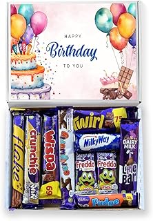 QLV Happy Birthday Chocolate Gift Box. Letterbox Friendly Gift Hamper. Birthday Gifts For Women, Kids Gifts And Gifts For Men. 10 full Size Milk Chocolate Bars In A Chocolate Selection Box.