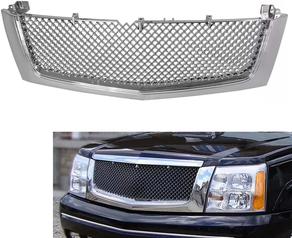 Chrome Front Grille Compatible with 2002 2003 2004 2005 2006 Cadillac Escalade EST ESV
