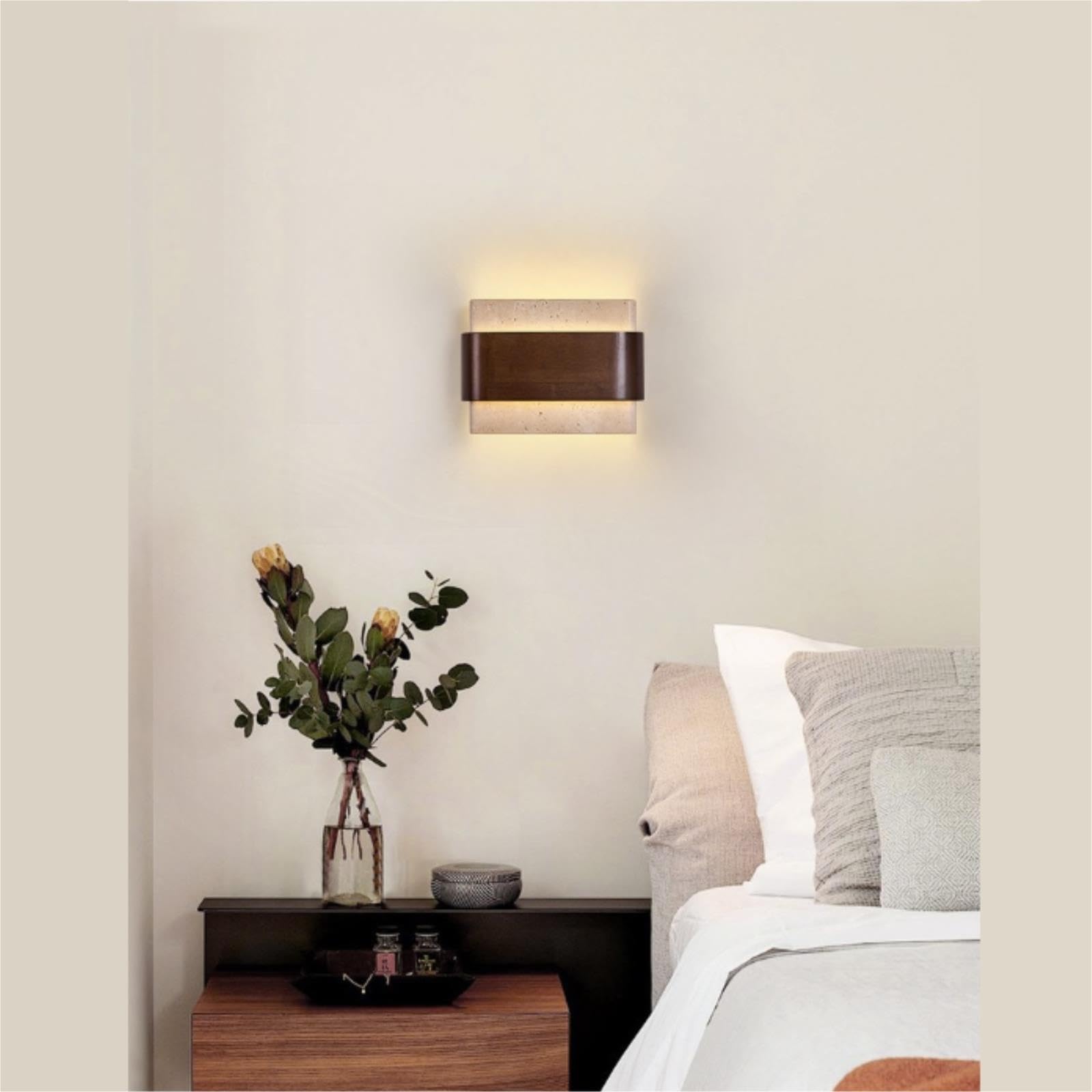 Aplique rectangular estilo japonés vintage con pantalla de travertino