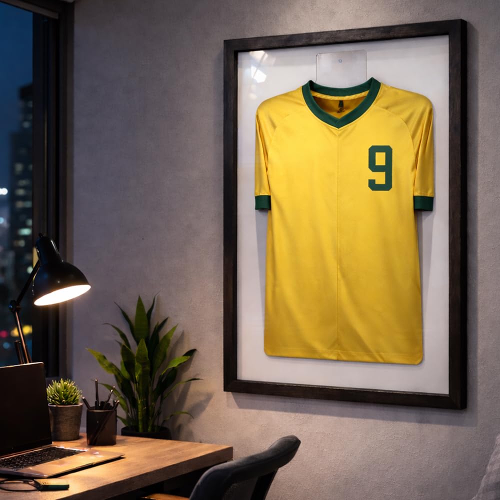 Marco para Camiseta de Fútbol 58x78 cm con soporte de Metacrilato – Cuadro para Camisetas Firmadas y Deportivas – Expositor para Camisetas de Deporte – Fácil Montaje – Marco Negro con fondo negro — view 6