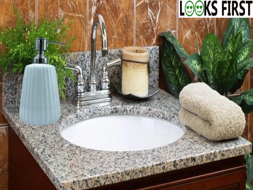 LOOKS FIRST Ceramic Liquid Soap Dispenser for Bathroom & Kitchen Handwash Dispenser with Removable Pump/Multipurpose Liquid Dispenser Bathroom Accessories | 420ml (White) - Image 9 thumbnail