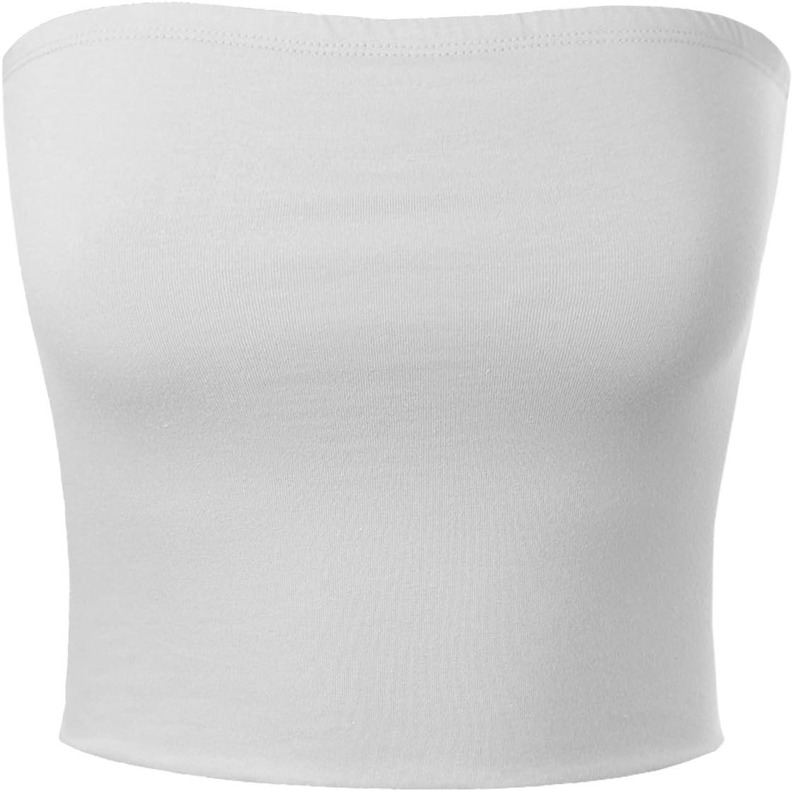 MixMatchy Women's Double Layered Basic Casual Strapless Backless Bandeau Bra Tube Top Small White 1