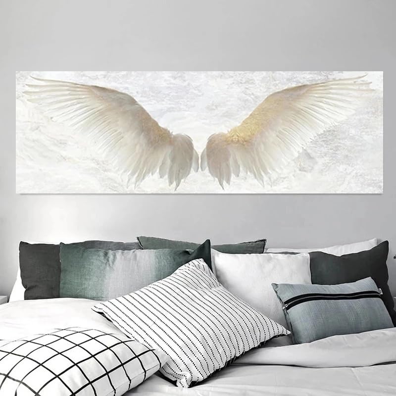 Yffgeartp Cuadro de lienzo vintage con alas de ángel blancas, carteles e impresiones de alas, arte de pared moderno, imagen para decoración de sala de estar, cuadros, 50 x 150 cm, sin marco