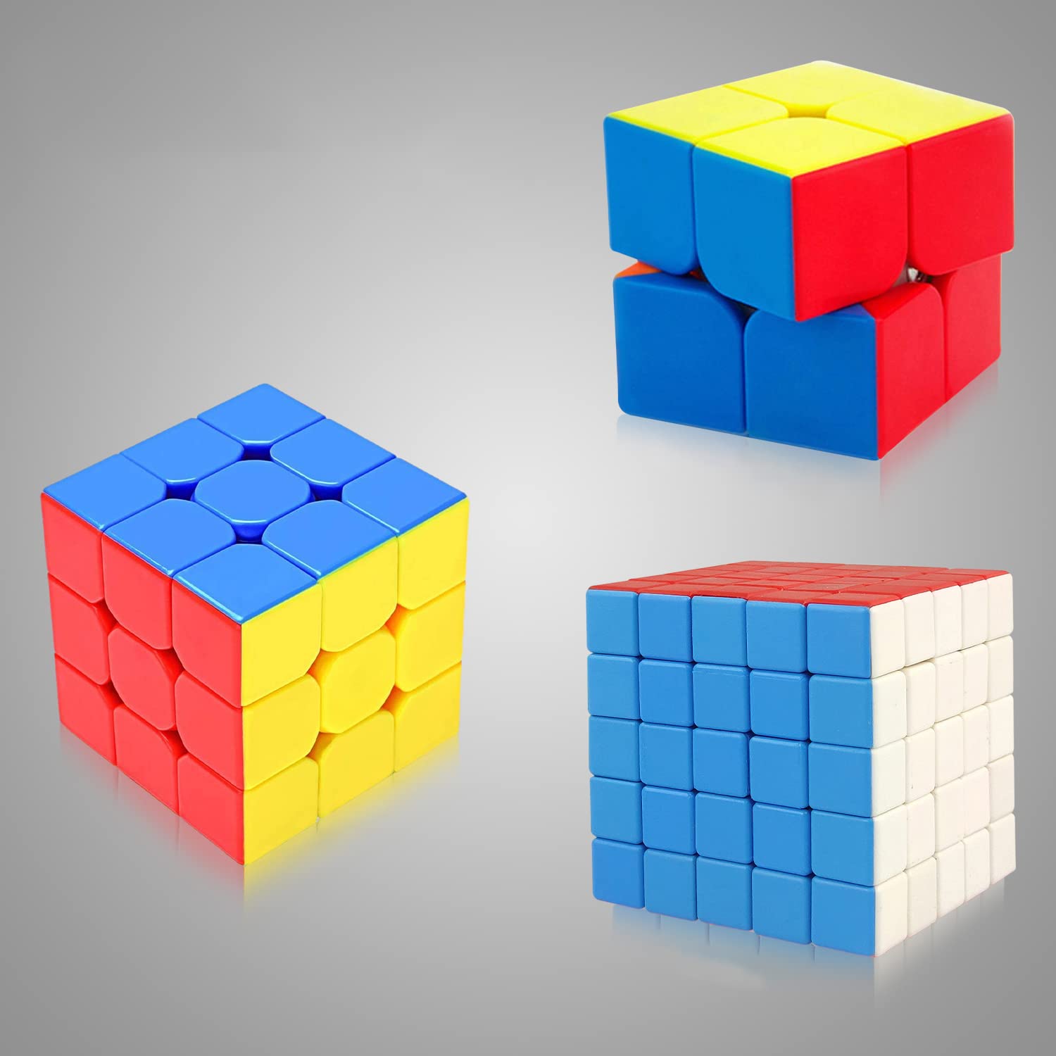 NHR Cube Combo Set of 2x2 3x3 5x5 High Speed Stickerless Smooth & Durable Magic Puzzle Cube Toy Puzzle for Kids & Adults Magic Speedy Stress Buster Brainstorming 3-D Puzzle Cube (Multicolor, 3 Units)