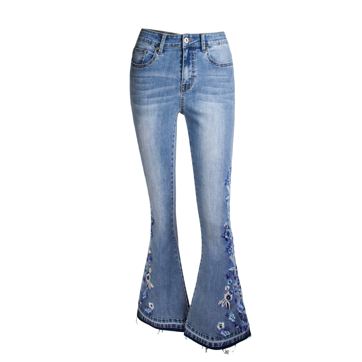 RSBFK Women's Wide-Leg Denim Pants with a Stylish Floral Embroidered Bell Bottom Flare Jeans