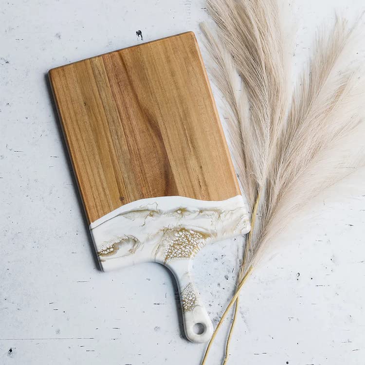 LYNN & LIANA Large Acacia Cheeseboard Gold Quartz, 20-inch Length, 10-inch Width, Serveware, Kitchen