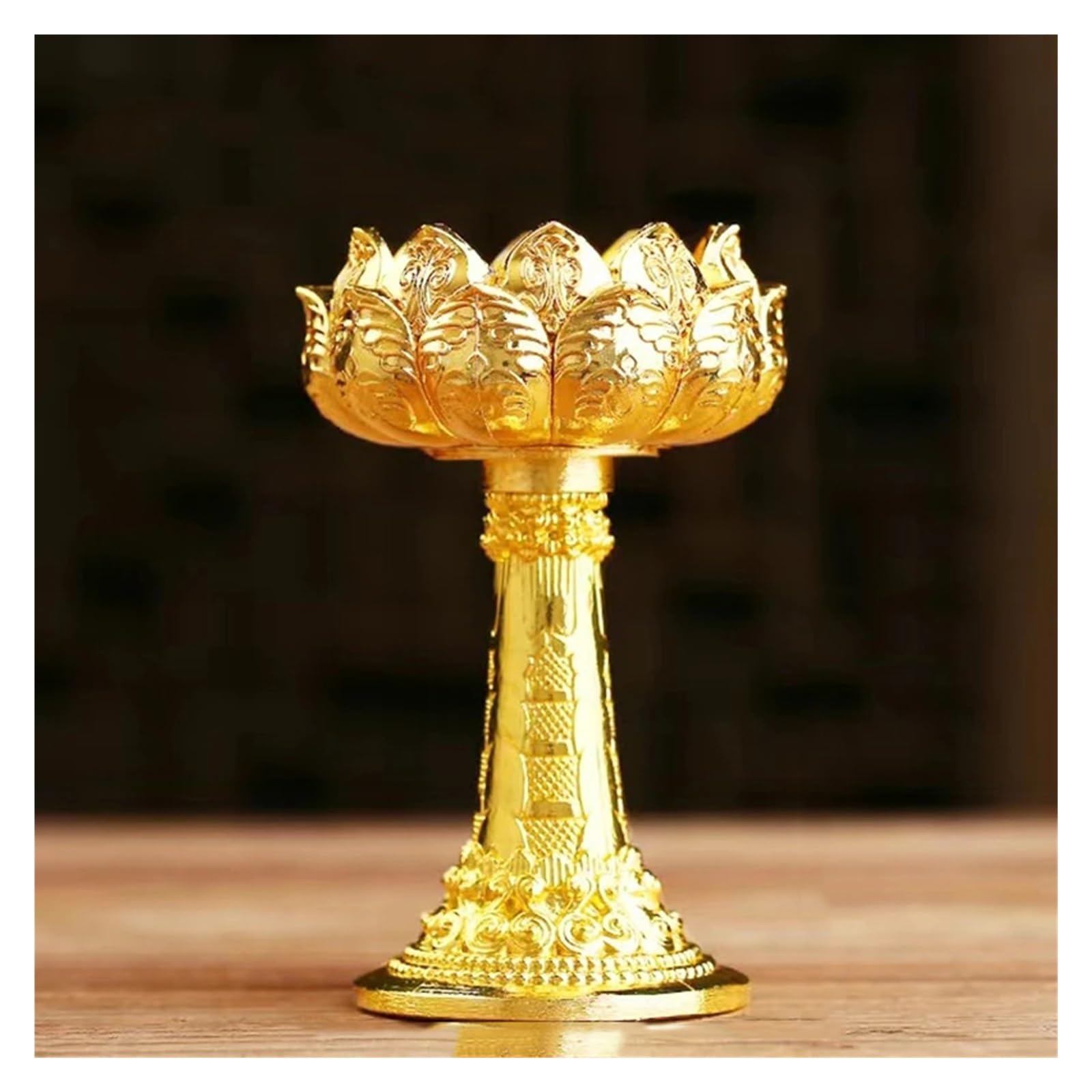 HTTGDGDH Embossed Buddhist Candle Cup Zinc Alloy Flower Golden Candlestick Tibetan Wedding Lamp Holde Dinner,