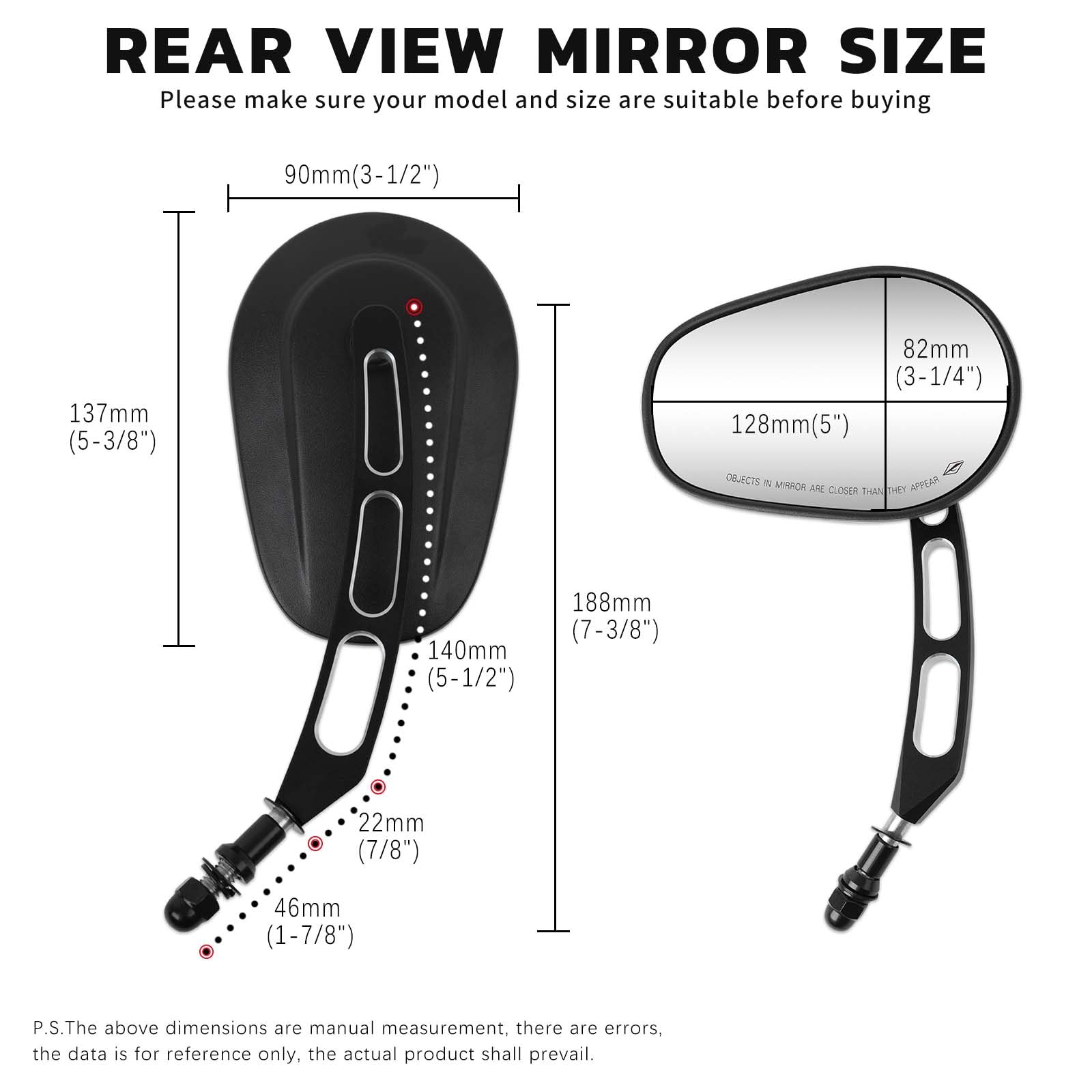 Rétroviseur latéral noir 8 mm pour moto Harley Bobber Cruiser Custom MT