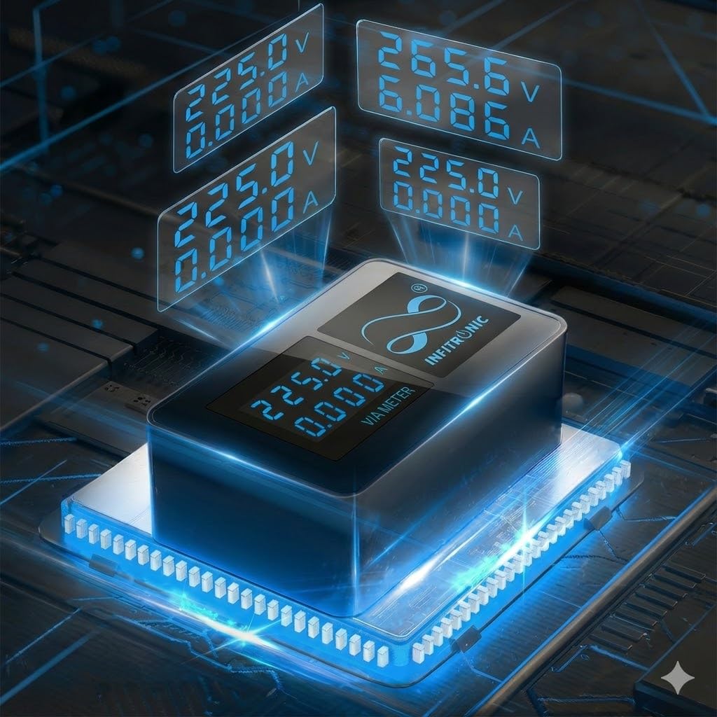 Infitronic - INSV1014-19 pouces 1HE 7 prises Bloc de courant avec voltage et ampèremètre numérique