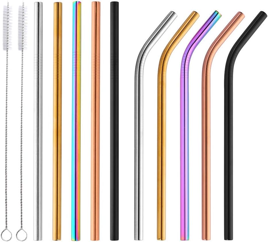 Do Buy 8mm Diameter Reusable Metal Straws 10 Pieces with 2 Cleaning Brush for Smoothie Milkshake Cocktail and Hot Drinks