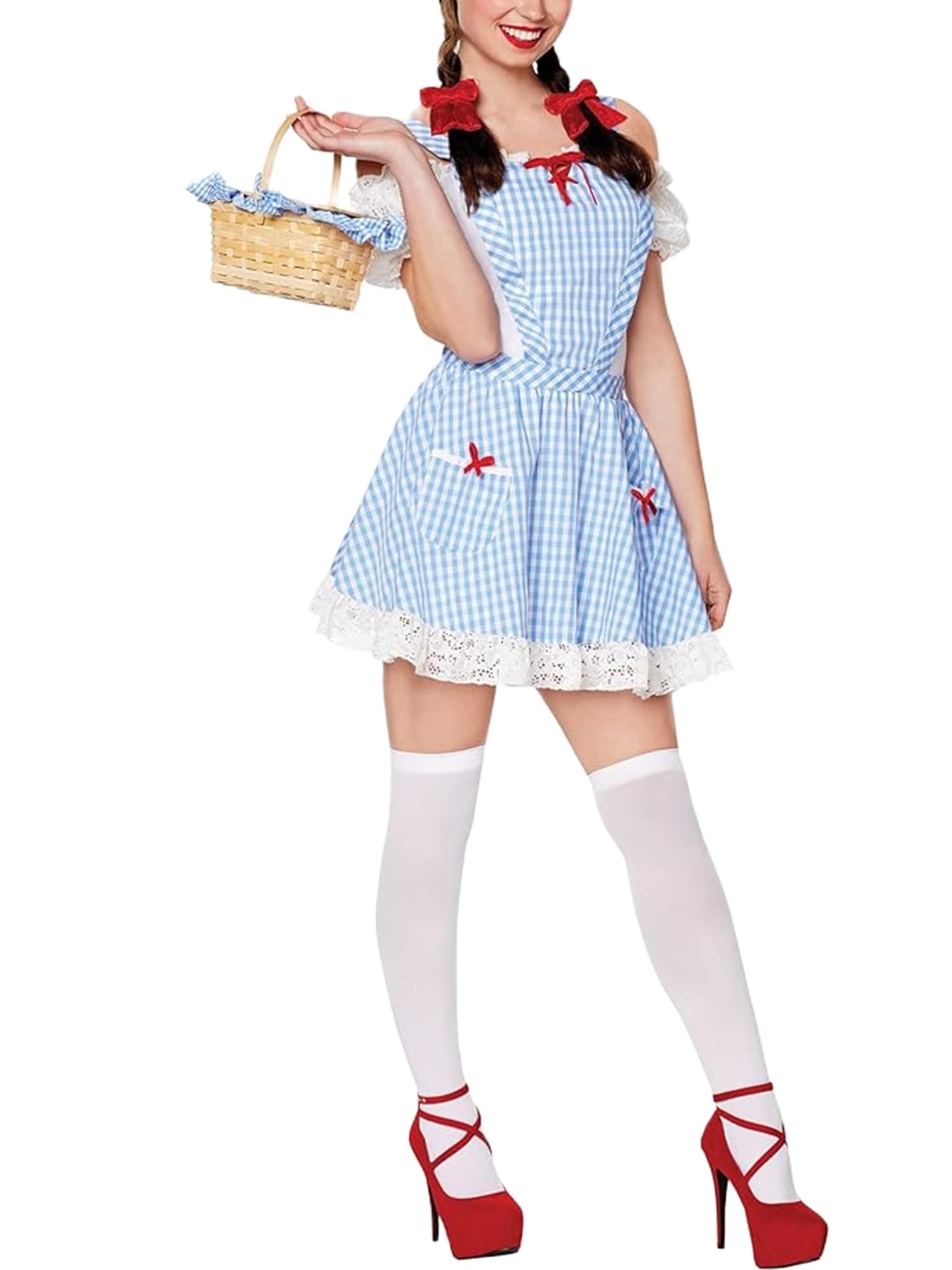 ensswliz Womens Halloween Dorothy Dress Puff Sleeve Plaid Dress Fairytale Cosplay (P-Blue, M) โ image 1