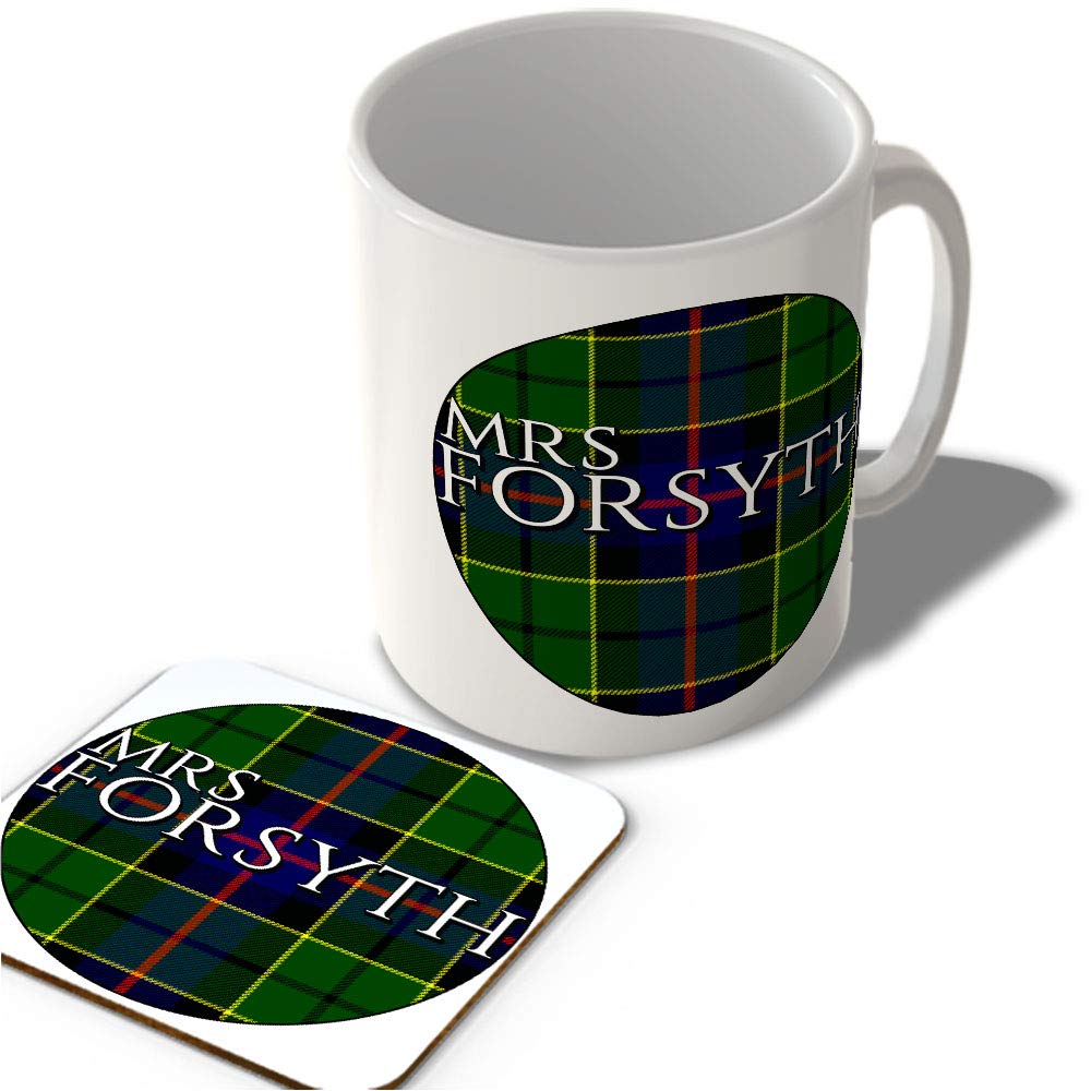 Mcmug White - Mrs Forsyth - Forsyth Modern Tartan - (Circle Background) - Scottish Mug And Coaster Set, Ceramic, 11Fl.oz.