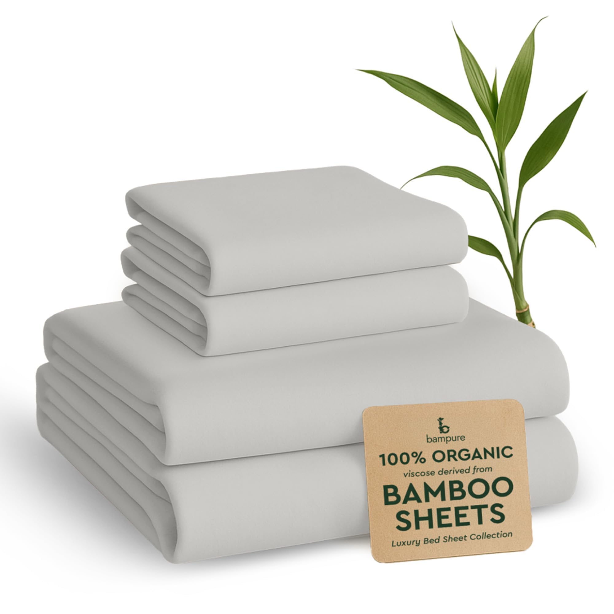 BAMPURE 100% Viscose from Bamboo Sheets Queen Size - 4PC Set - Super Soft Cooling Sheets - Up to 16’’ Deep Pocket - Luxury Series - 1 Flat Sheet,1 Fitted Sheet,2 Pillowcases (Queen White)