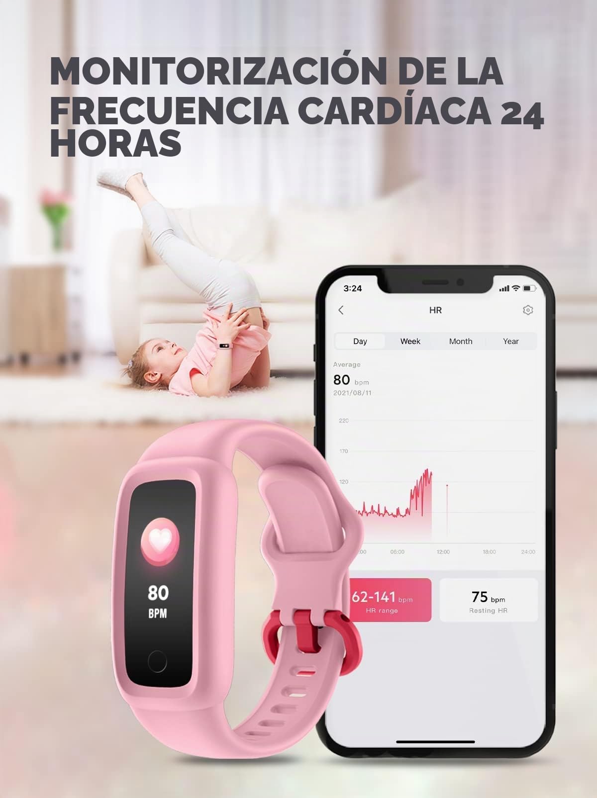 BIGGERFIVE Vigor 2 Pulsera Actividad Reloj Inteligente para Niños Niñas 5-12 Años, Impermeable IP68 Reloj Deportivo Digital con Podometro Cuenta Pasos Pulsómetros Monitor de Sueño Contador de Caloría