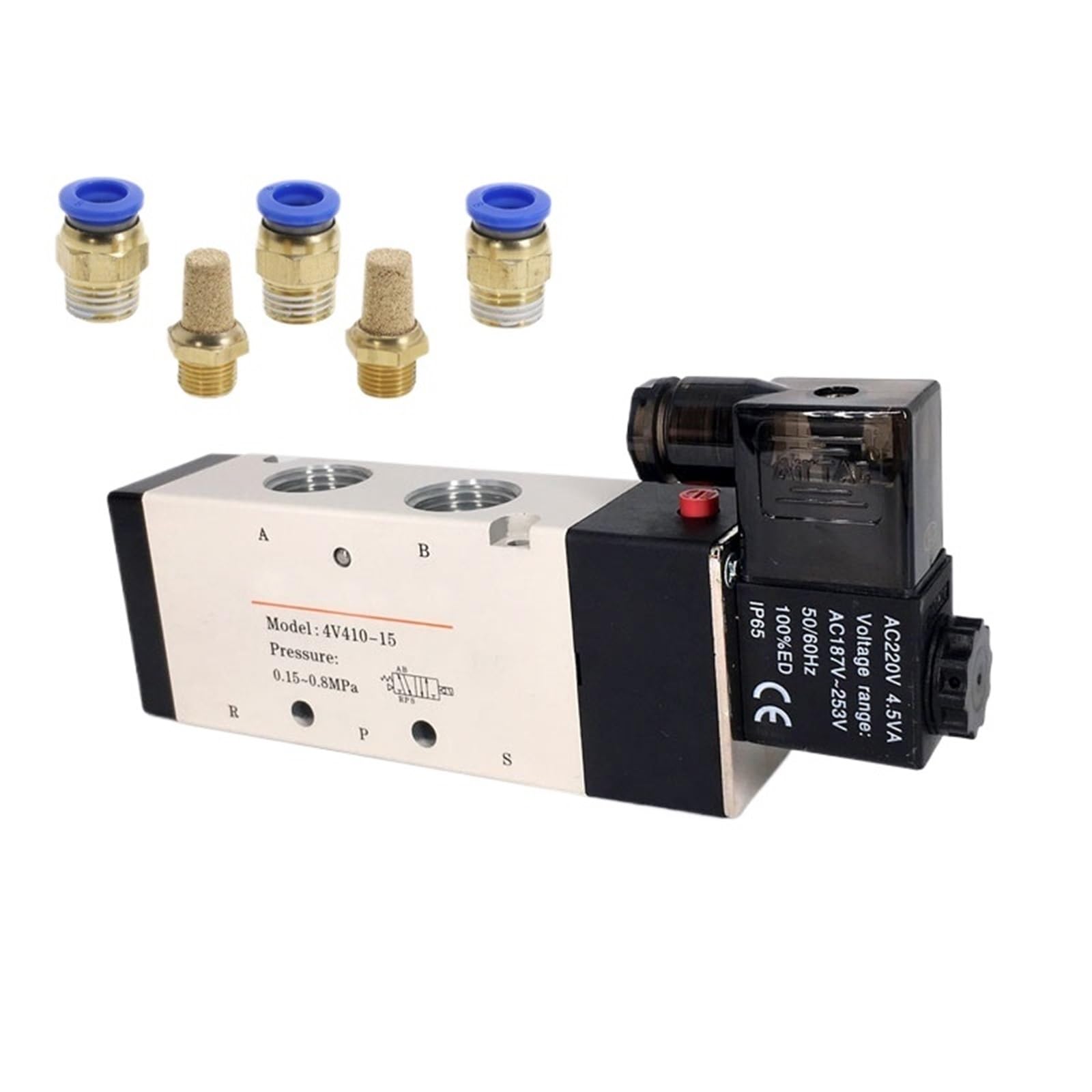 Válvula neumática electroválvula eléctrica 4v410-15, Control Aire-Gas, magnética, 5 vías, 2 Posiciones, 12 V CC, 24 CA, 110, 220, Voltaje de la Bobina(8mm Fittings,Motor with Bracket)