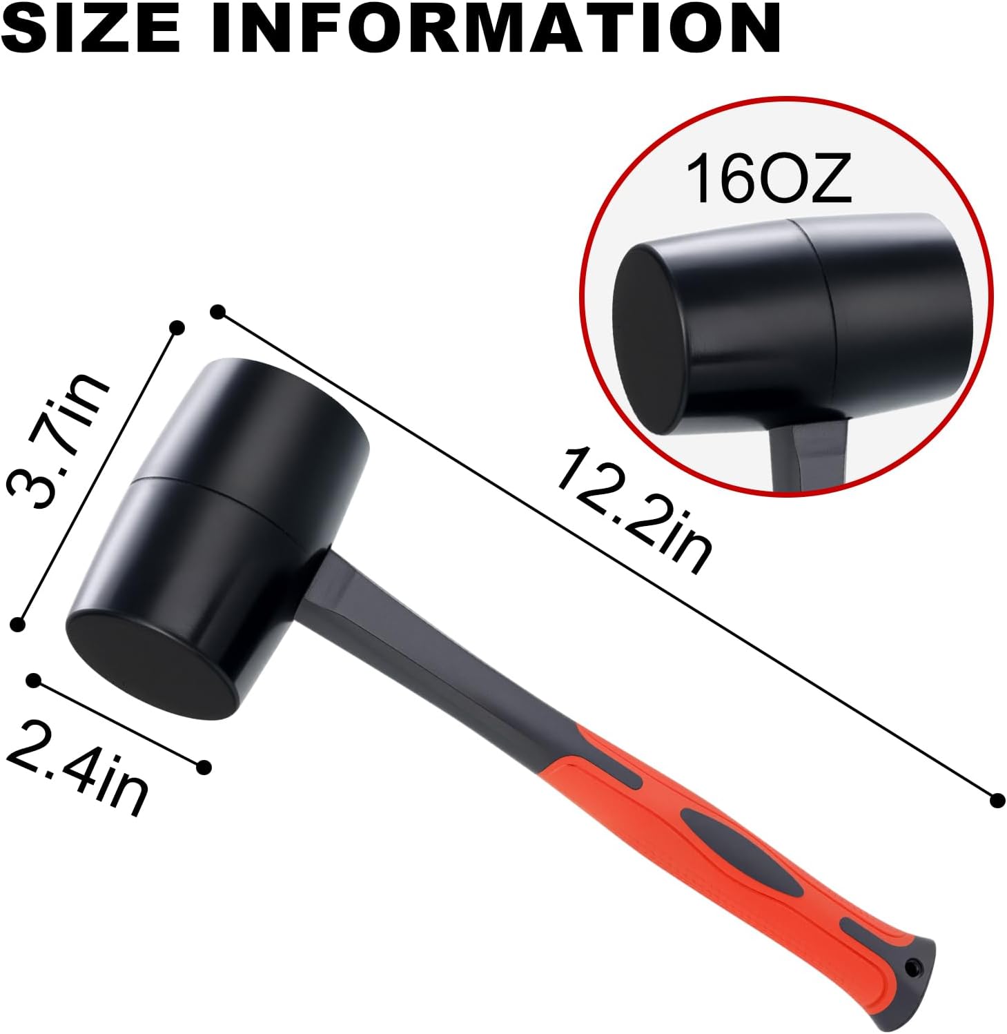 DESHIL Rubber Mallet 16 oz, Durable Rubber Hammer Head with Fiberglass Handle, Great for Flooring, Tent Stakes, Camp Trips, Woodworking, DIY Projects Home Decoration and Soft Blow Tasks without Damage
