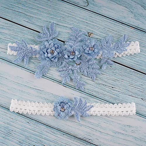 Wedding Garters Set Lace Bridal Garter Stretchy Floral Garter for Bride Blue White3