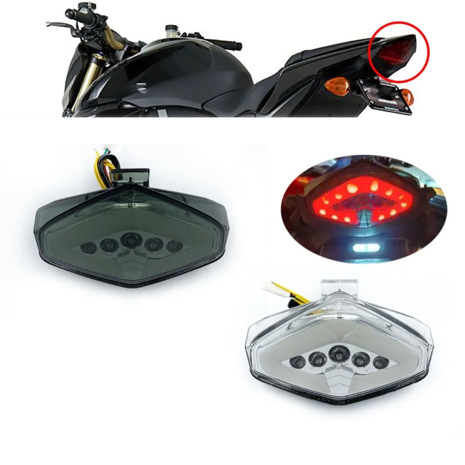 Per CB1000R 2008 2009 2010 2011 2012 2013 2014 2015 2016 Moto Lampeggiante Fanale Posteriore Indicatore Di Direzione Luce Freno Fanale Posteriore(Black)