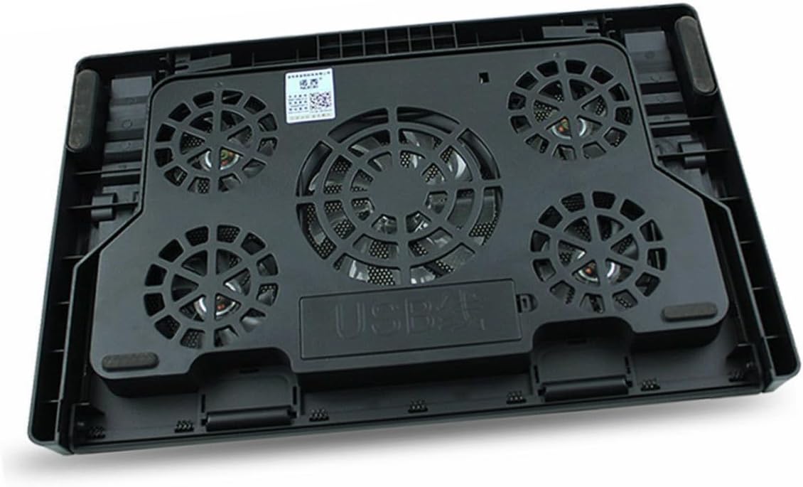 USB Laptop Cooling Pad with 5 Fans, Adjustable Cooler Stand Base, Anti-Skid Laptop Cooling Device for Gaming and Office Use, Black
