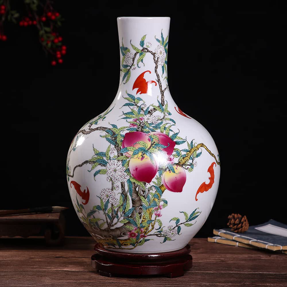 asdchZen Jingdezhen Ceramic Nine Peach Celestial Sphere Vase Chinoiserie Decoration Handicraft Chinese Home Decoration Gifts For Elders
