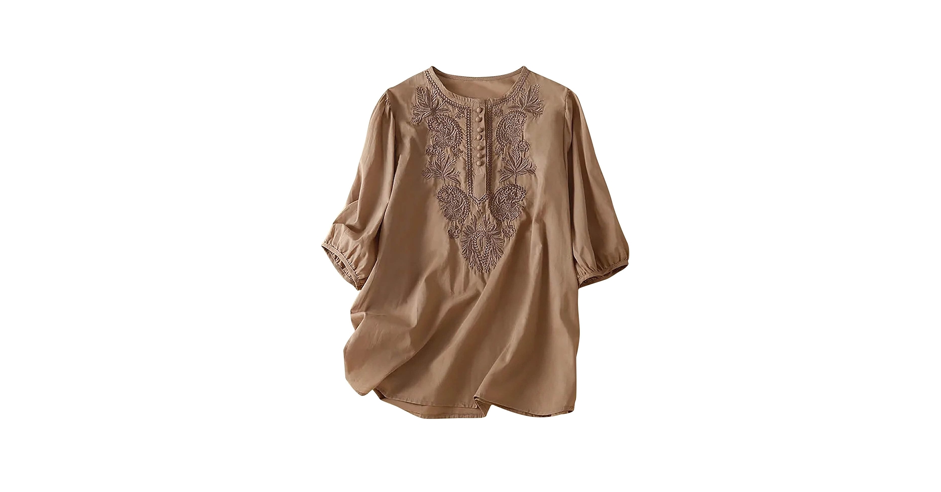 Linen Peasant Tops for Women Casual Mexican Embroidered