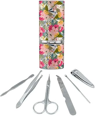 Softly Flowers Floral Pattern Stainless Steel Manicure Pedicure Grooming Beauty Care Travel Kit