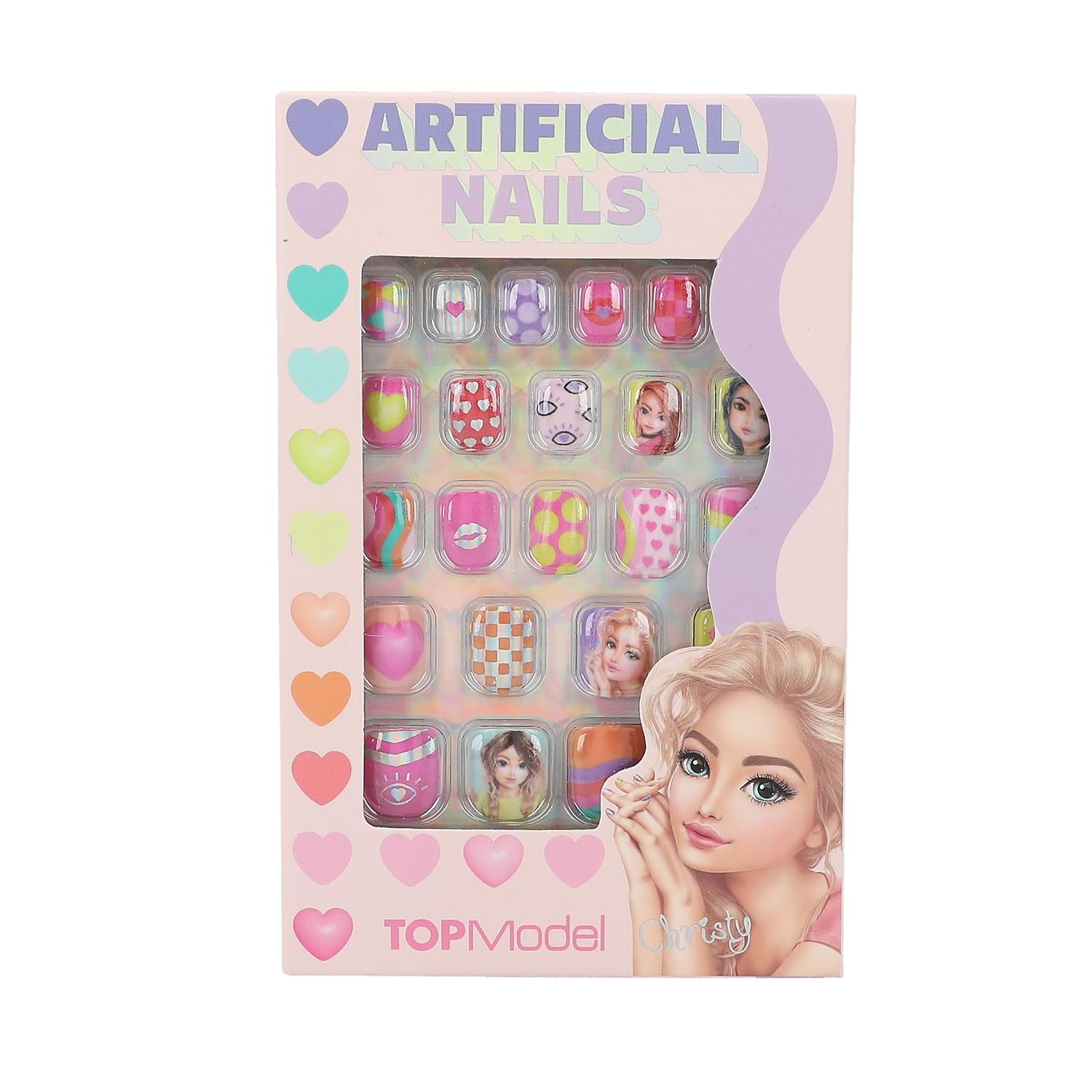 Depesche 12819 TOPModel Beauty and Autoadhesivas neón, diseños, 24 uñas Artificiales aplanadas en Varios tamaños, Corazones, Multicolor, 1 Count (Pack of 1)