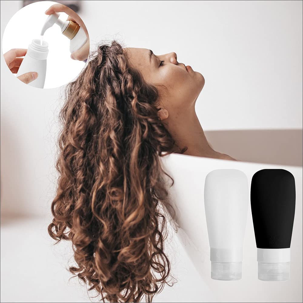 Silicone Travel Bottles, Vonpri Leak Proof Squeezable Refillable Travel Accessories Toiletries Containers Travel Size Cosmetic Tube for Shampoo Lotion Soap Liquids, 2oz 4pack black/white, 4