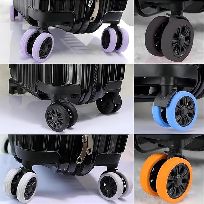 Image of Suitcase Wheel Cover Set of 8 Piece- Noise Reduction, Anti Scratch & Shock Absorption Silicone Protector Fits Most Trolley Luggage Bag & Office Chair