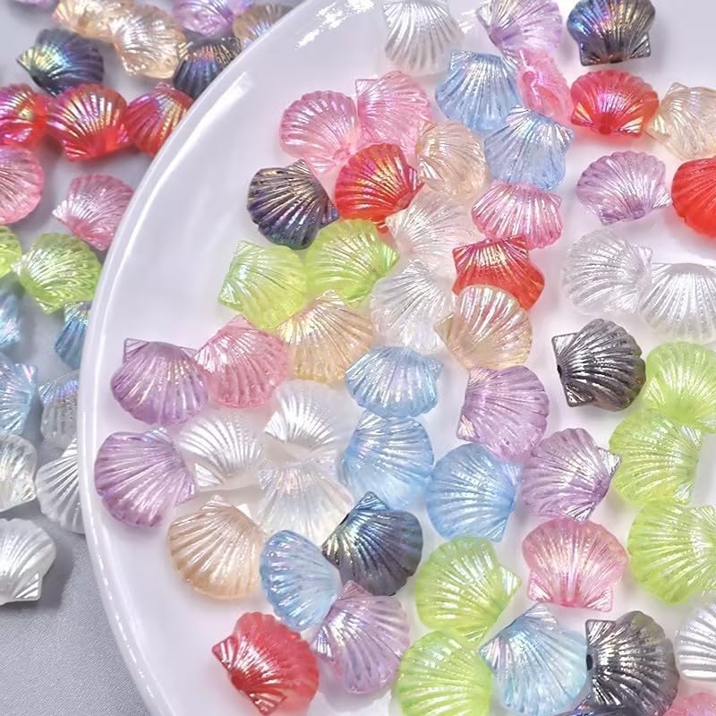 30pcs Mix Color Acrylic Clam Shell Tiny Spacer Beads,Pastel Mixed Colors Plastic Beach Scallop Shell Craft Loose Beads 14.5x12.5mm for Summer Jewelry Making,Beads and Bead Assortments Beading - Image 7