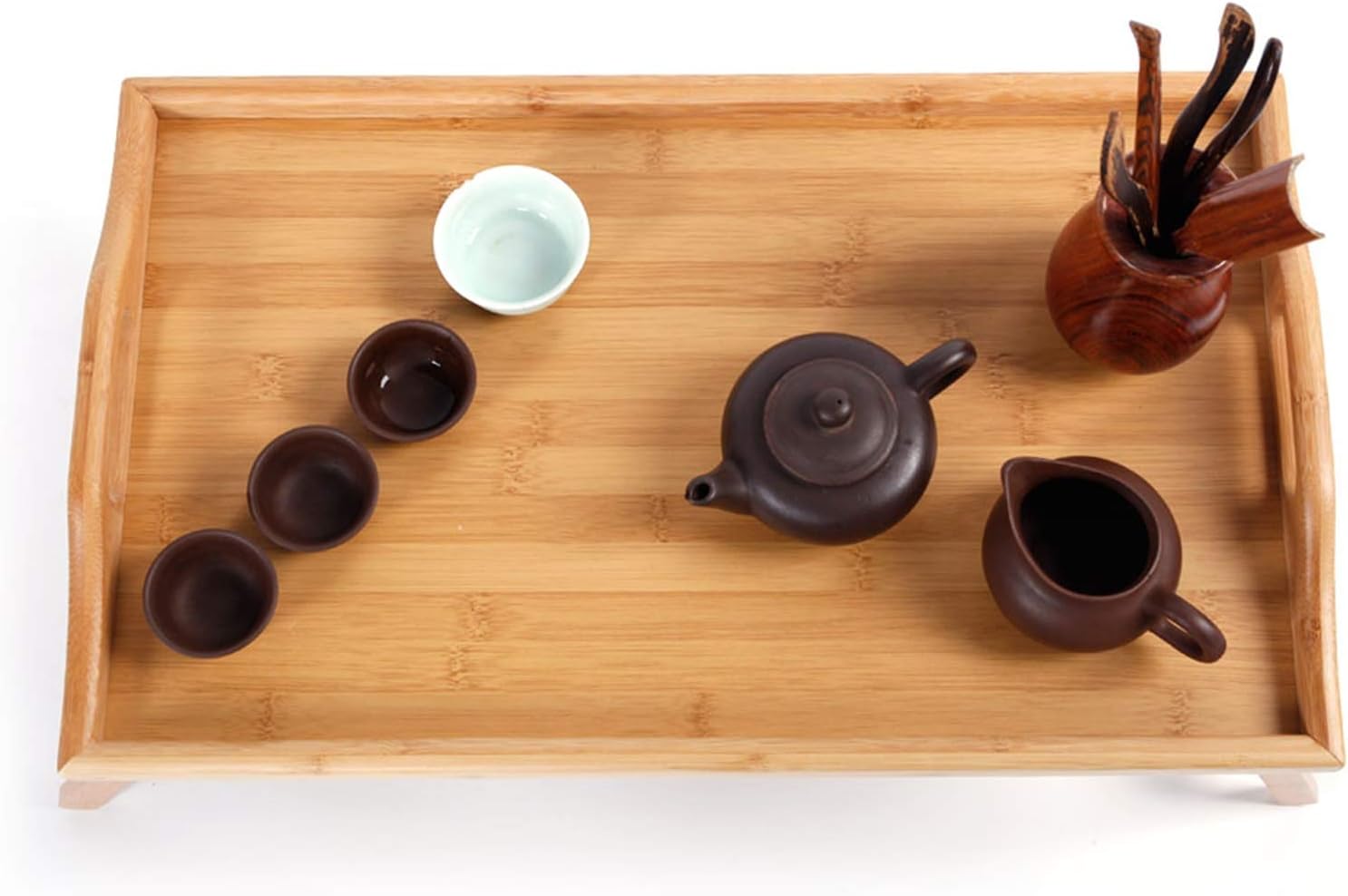KTY Simple Bamboo Tea Table Breakfast Tray Bed Tray for Eating and Laptop, Eating Trays for Bedroom （Wood Color）