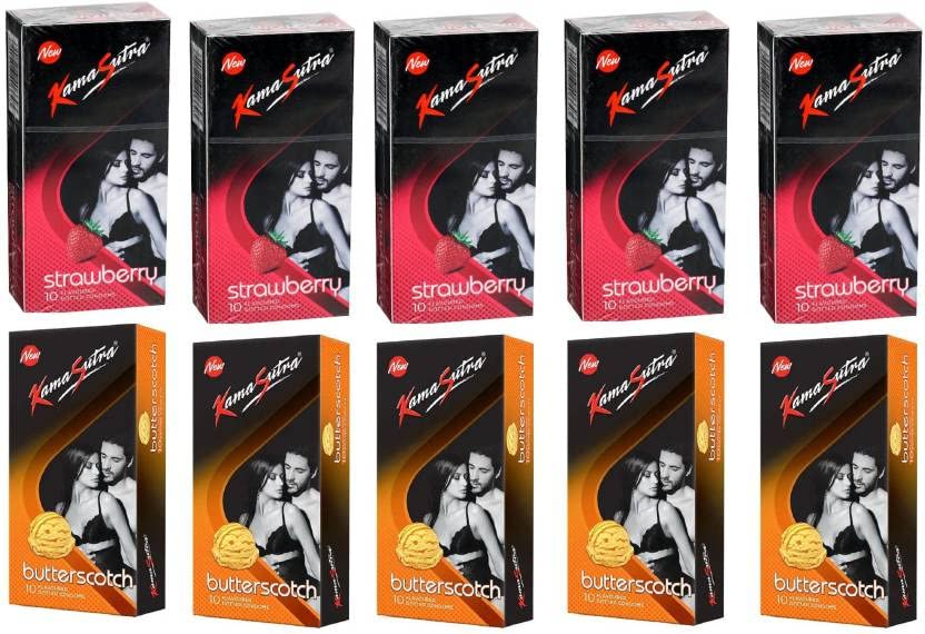 Kamasutra 5 Strawberry and 5 Butterscotch Flavoured Dotted Each (Pack of 10) Condom (Set of 10, 100 Sheets)-picture-32