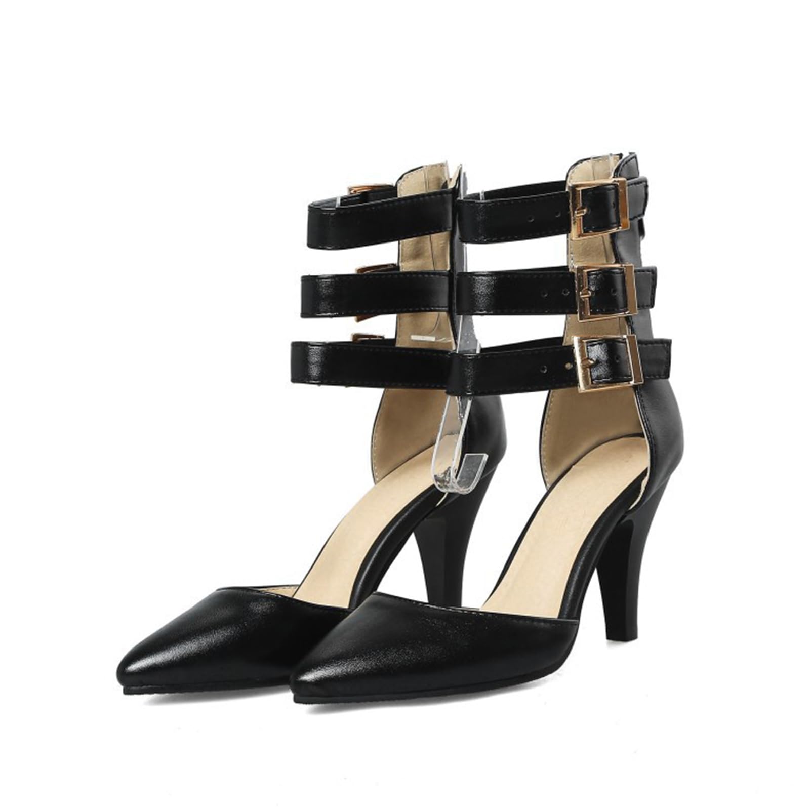 Décolleté con Tacco a Spillo da 8,5 cm da Donna, Punta a Punta, Cinturino alla Caviglia, Tacco con più Fibbie e Tagli, Pumps per Ufficio e Festa
