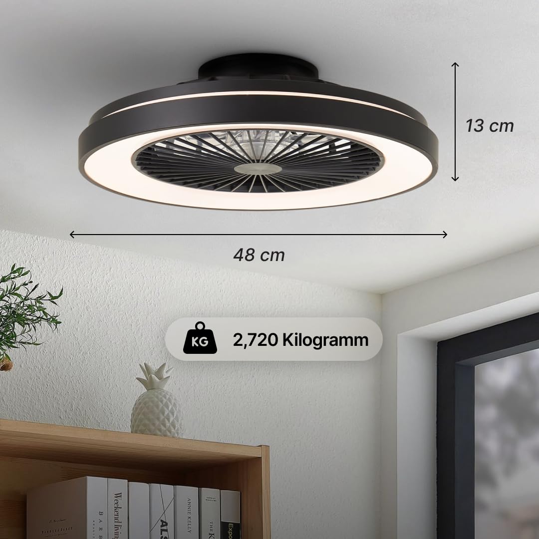 Brilliant LED-Deckenleuchte mit Ventilator 48,5cm Schwarz Dimmbar