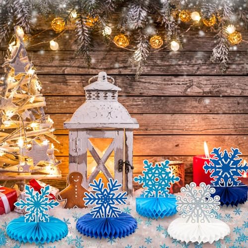 Frozen Winter Wonderland Party Decorations - 12pcs Blue White Snowflake Honeycomb Table Centerpieces and 600pcs Snowflake Confetti for Christmas Holiday Winter Birthday Baby Shower Party Supplies - Image 9