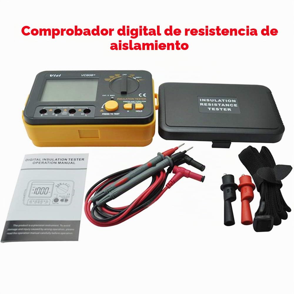 VCB60+ Medidor de resistencia de aislamiento digital Megger Megohm 1000V 0.1~2000MΩ (negro + naranja)