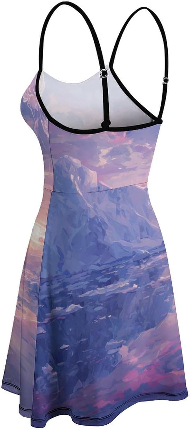 Jellyfish Swimming Near Iceberg Short Cami Dress for Women Adjustable Spaghetti Strap Flowy Sundress Beach Vacation