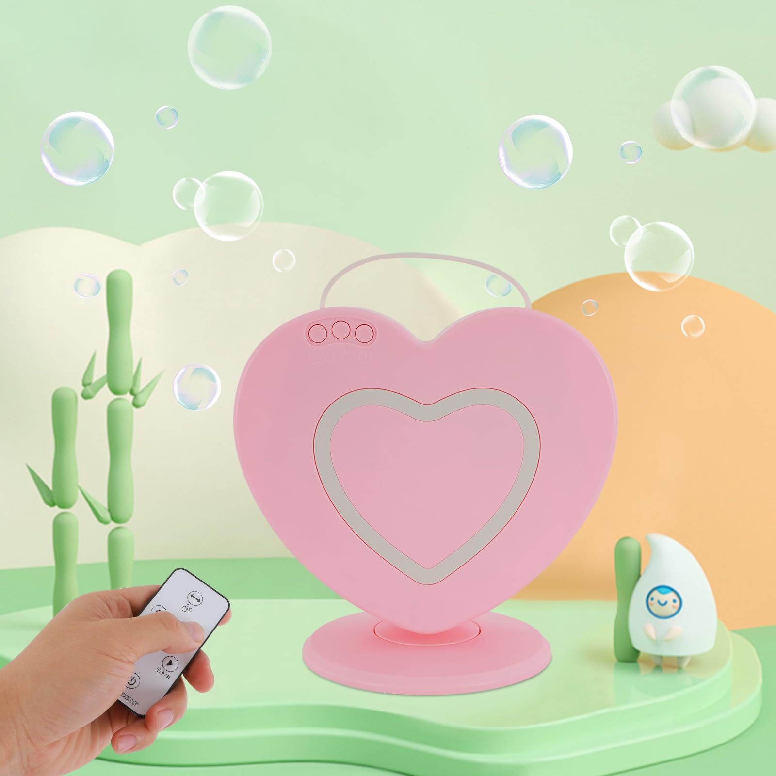 Seifenblasenmaschine in Herzform, automatische Seifenblasenmaschine, Seifenblasenmaschine mit 360° Drehung für Kinder (Pink)