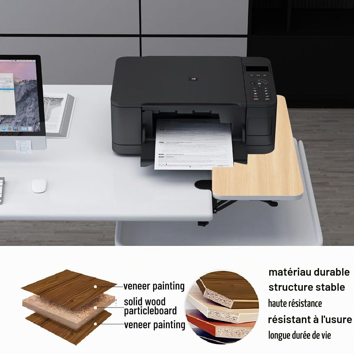 Extension de Bureau Pliable à 90° 52x25cm, Plateau d'extension Ergonomique, Rallonge pour Clavier, Installation sans Perçage, Extension Bureau Pratique (chêne - 52 x 25 cm)