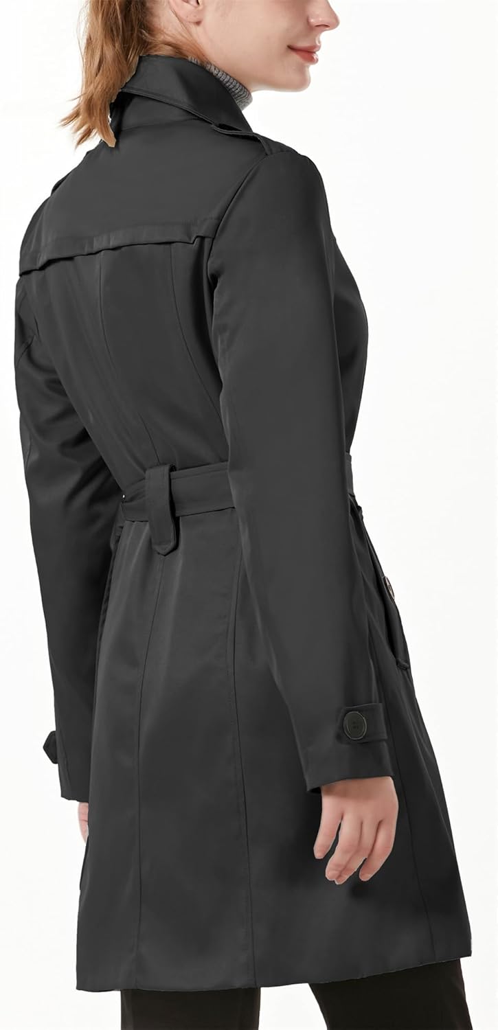 KVE Classic Women's Trench Coat, Mid-Length Belted Windproof Double Breasted Overcoat Jacket - Image 5