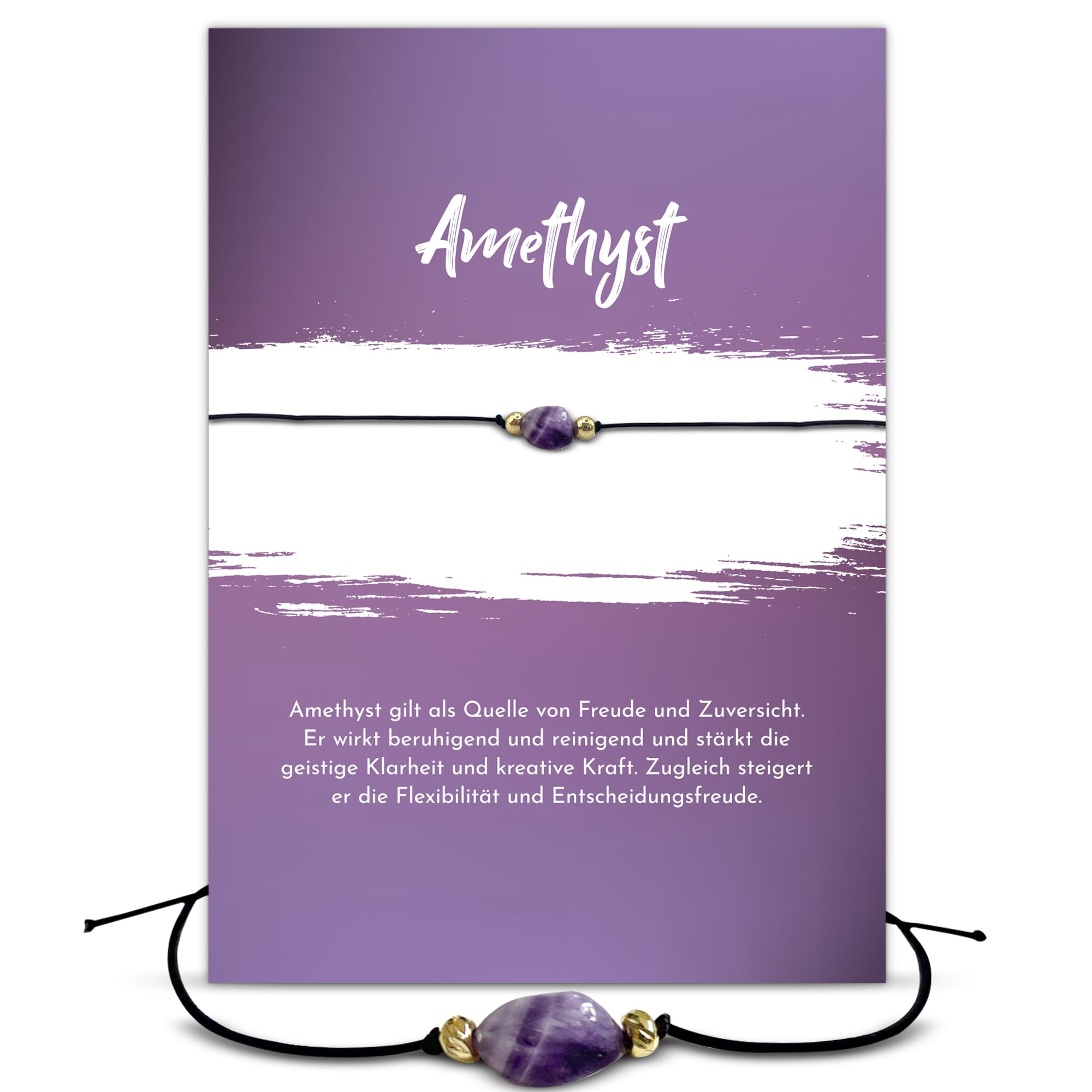 Glücksschmiedin – Edelstein Armband mit Amethyst & Goldperlen – Heilstein für innere Ruhe & Klarheit – Geschenkset mit Grußkarte – Handgefertigt in Deutschland