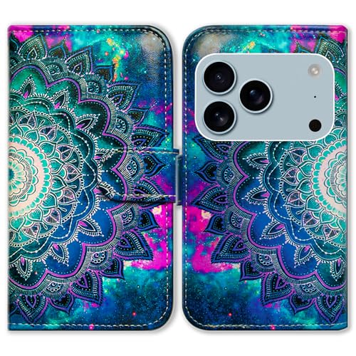 Bcov Case for iPhone 17 Pro Max/iPhone 18 Pro Max,Mandala Flower Space Leather Flip Phone Case Wallet Cover with Card Slot Holder Kickstand Case for iPhone 17 Pro Max/iPhone 18 Pro Max