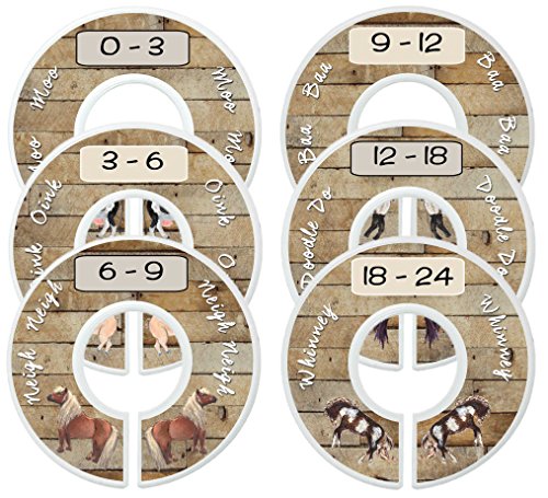 Image of Mumsy Goose Baby Nursery Closet Dividers, Barnyard Themed, 6 Piece Set, Plastic, Multicolor, 3.5 in Height and Width, 1 3/8 in Diameter Opening