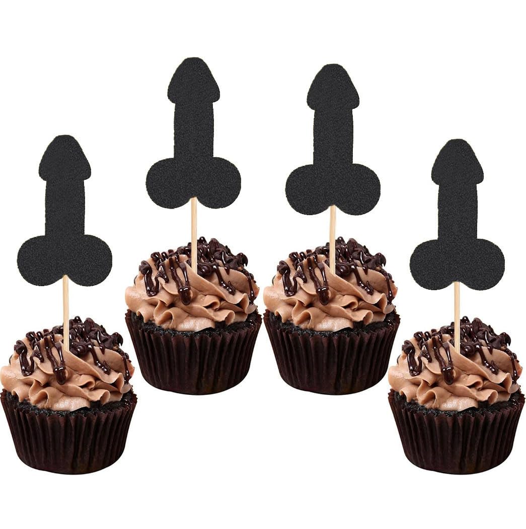 12 Pcs Prank Bachelorette Party Cake Cupcake Topper Decoration Gender Glitter Pick for Hen Bridal Shower Engagement Supplier Favor Game Tool Decor Set Y9