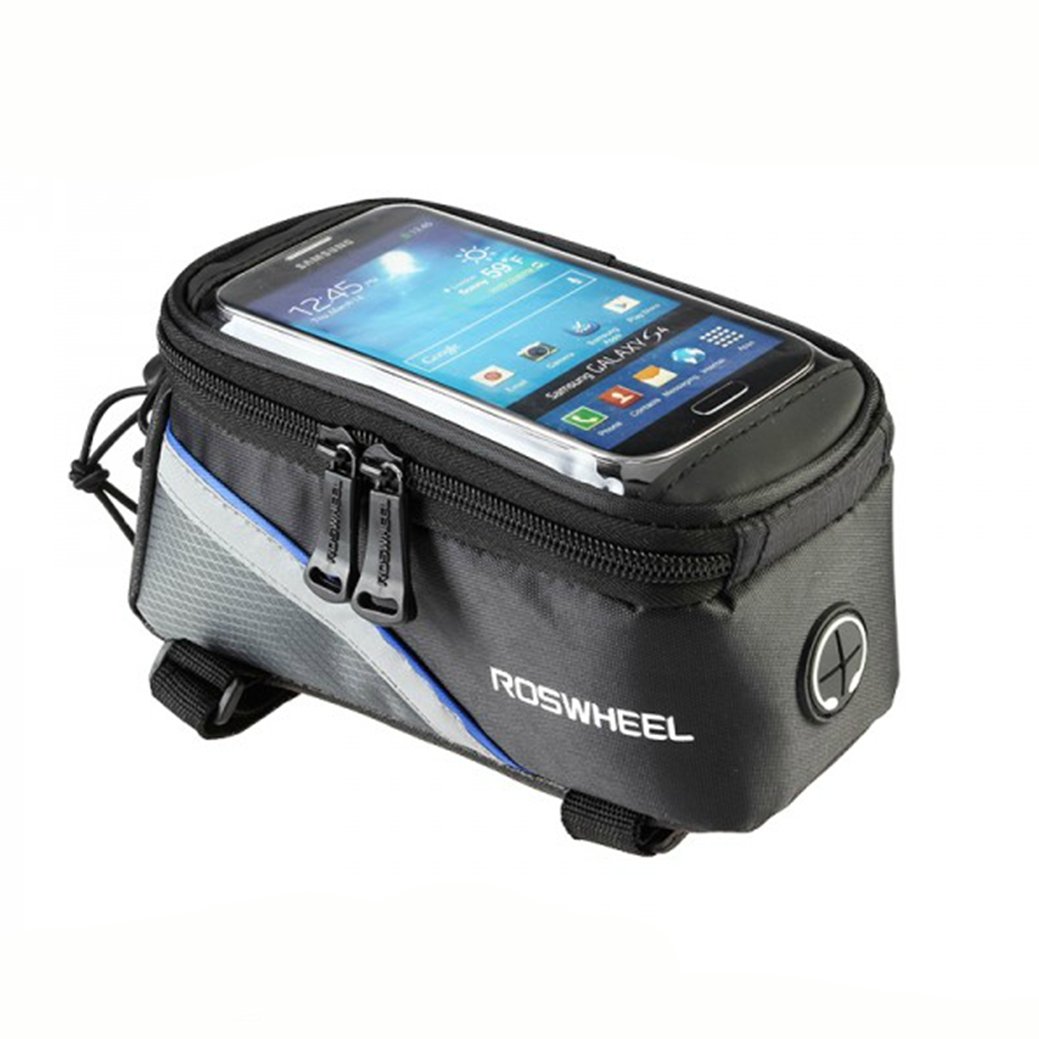 Roswheel Bicycle Bags Bike Bag Bicycle Front Tube Frame Cycling Packages Touch Screen Mobile Phone Bags Professional Bicycle Accessories (Blue S)