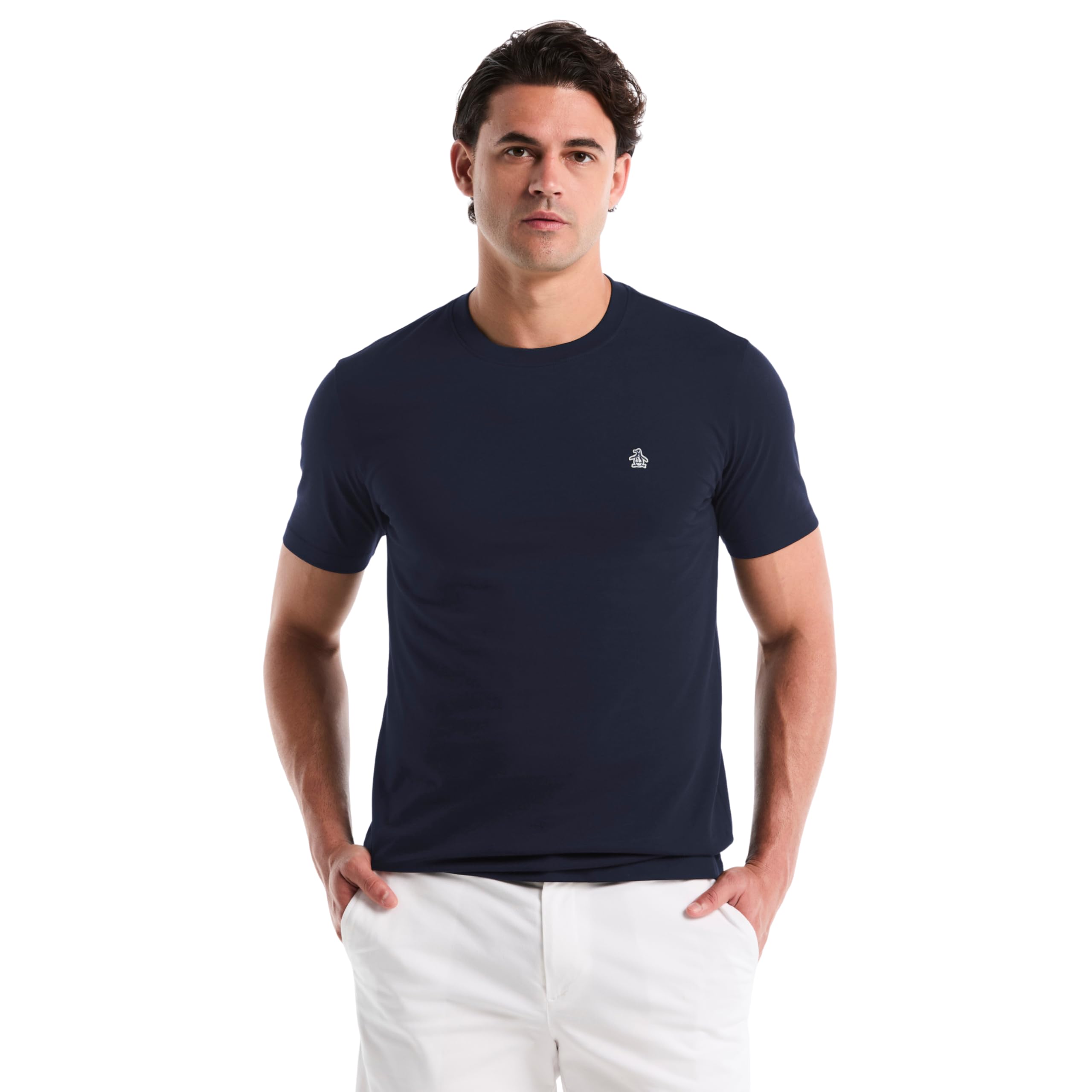 Original Penguin Men's T-Shirt - Sticker Pete Logo, Short Sleeve, 100% Organic Cotton, Dark Sapphire Blue