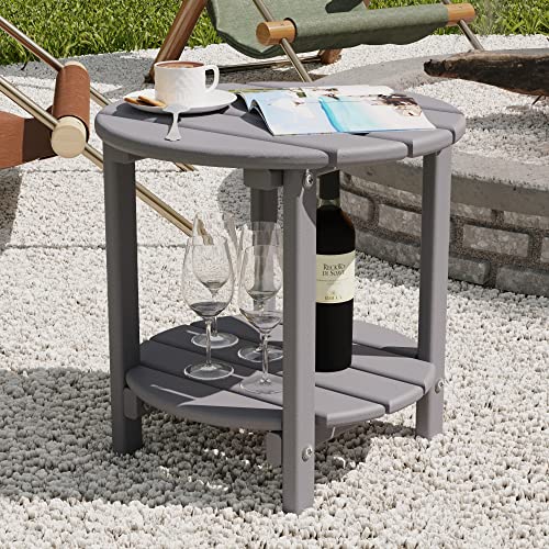 Sundale-Outdoor-18-Round-Small-Side-Table-Patio-Adirondack-End-Table-2-Tier-Outside-Table-for-Pool-Garden-Beach-Grey Sundale Outdoor 18 Round Small Side Table Patio Adirondack End Table 2 Tier Outside Table for Pool Garden Beach Grey